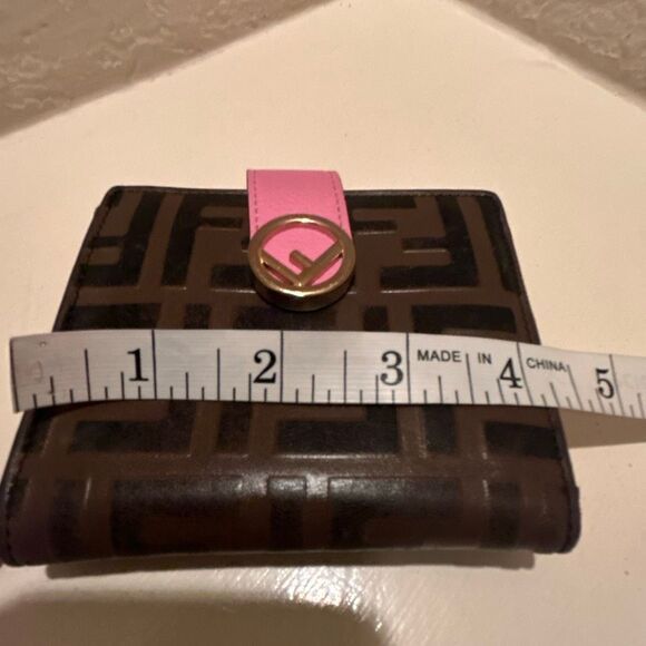 Fendi Zucca FF Logo Small Wallet Brown Pink Leather Preppy Y2K Iconic Style - Picture 15 of 16